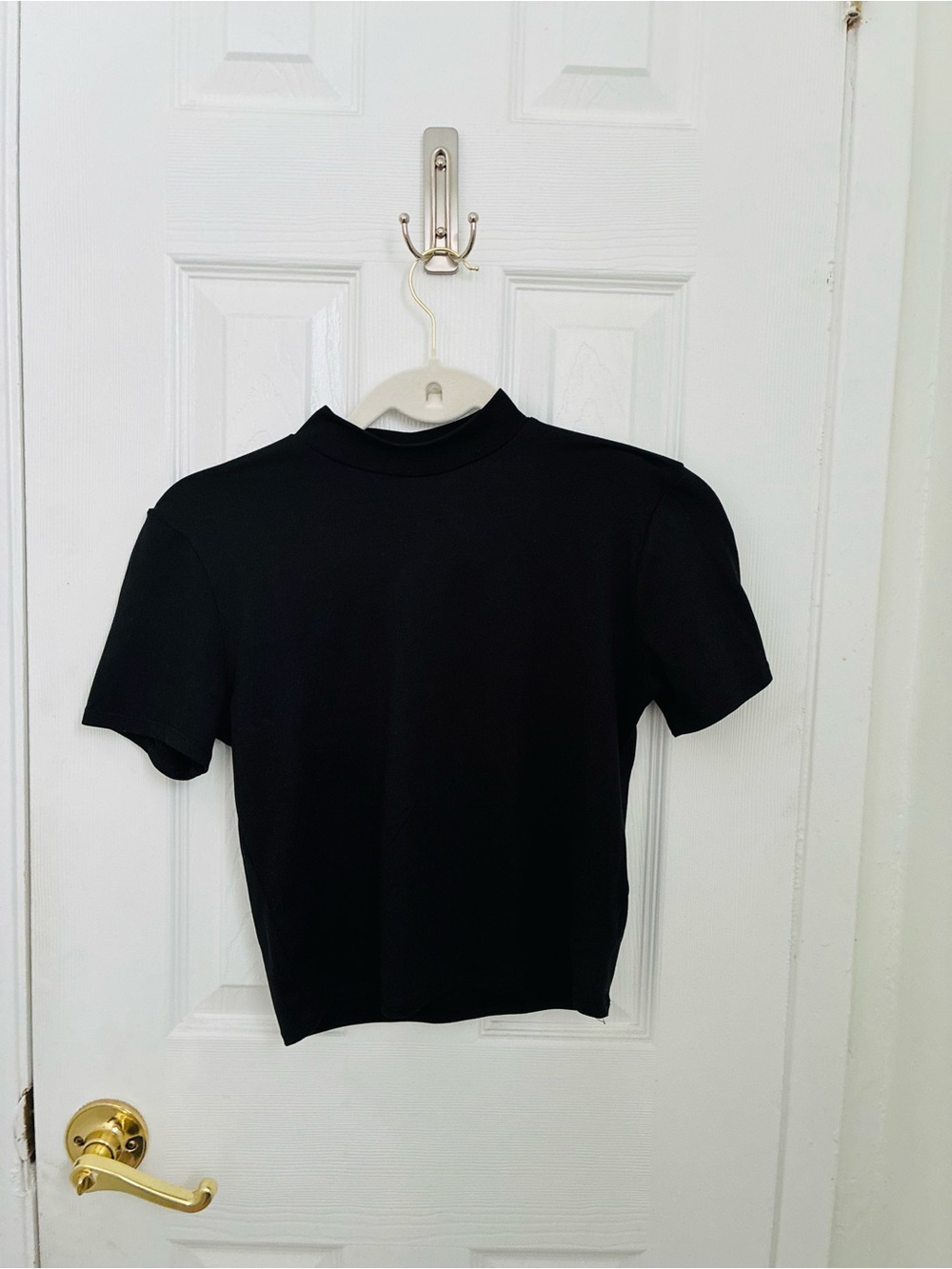 Women's Black Short-Sleeve Mock Neck Tee